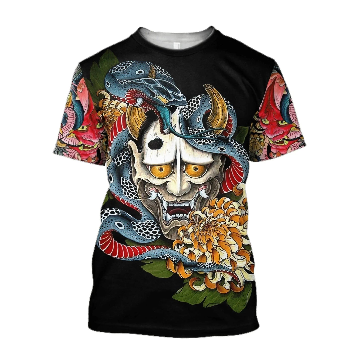 Men's Summer Fashion Samurai Tattoo Pattern Casual Harajuku Streetwear 3D Print Hip Hop Round Neck T-shirts