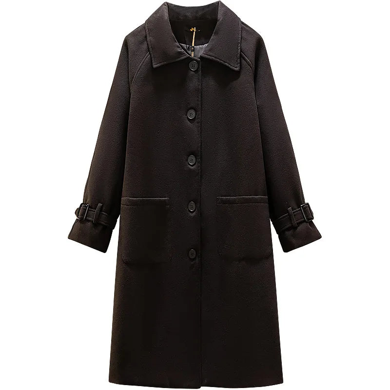 150Kg Plus Size Women's Bust 157 Spring Autumn Loose Woolen Trench Coat Black 5XL 6XL 7XL 8XL 9XL