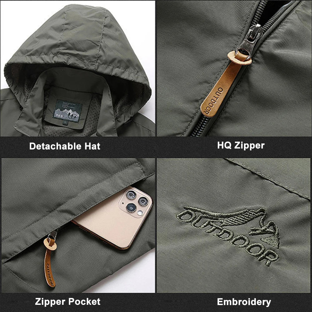 Men's Waterproof Tactical Windbreaker Hooded Jacket Military Sports Coat EU Size S-5XL Thin Outdoor Climbing Clothing