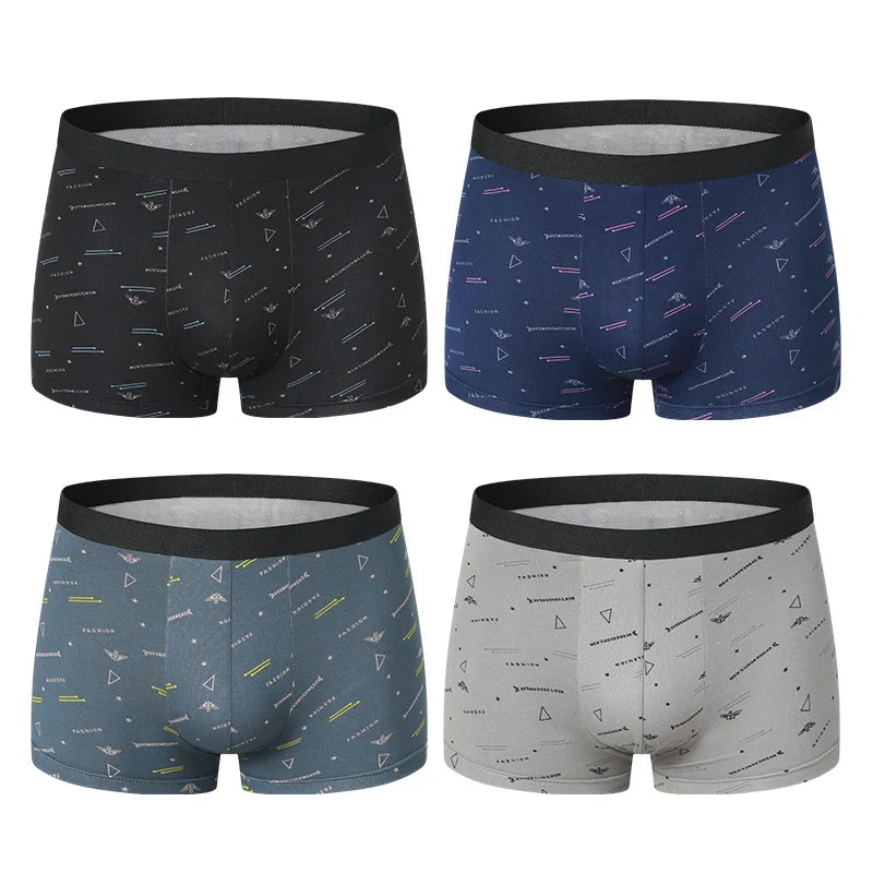 4 Pack European and American Size MEN'S FASHION Printed Boxer Underwear Comfortable Swimming Trunks Oversized Underwear Shorts