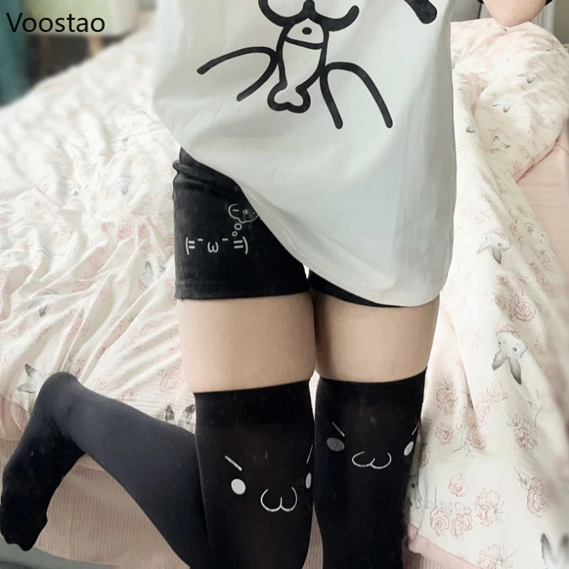 Japanese Harajuku Cotton Shorts Women Black Casual Short Pants Cute Print Korean Style Kawaii Fashion Y2K Summer