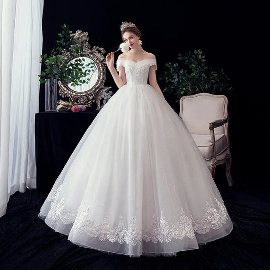 Elegant and Fashionable V-Neck Lace Floral Print Ball Gown Wedding Dress 2024 New One Shoulder Wedding Dress Wedding PartyDress