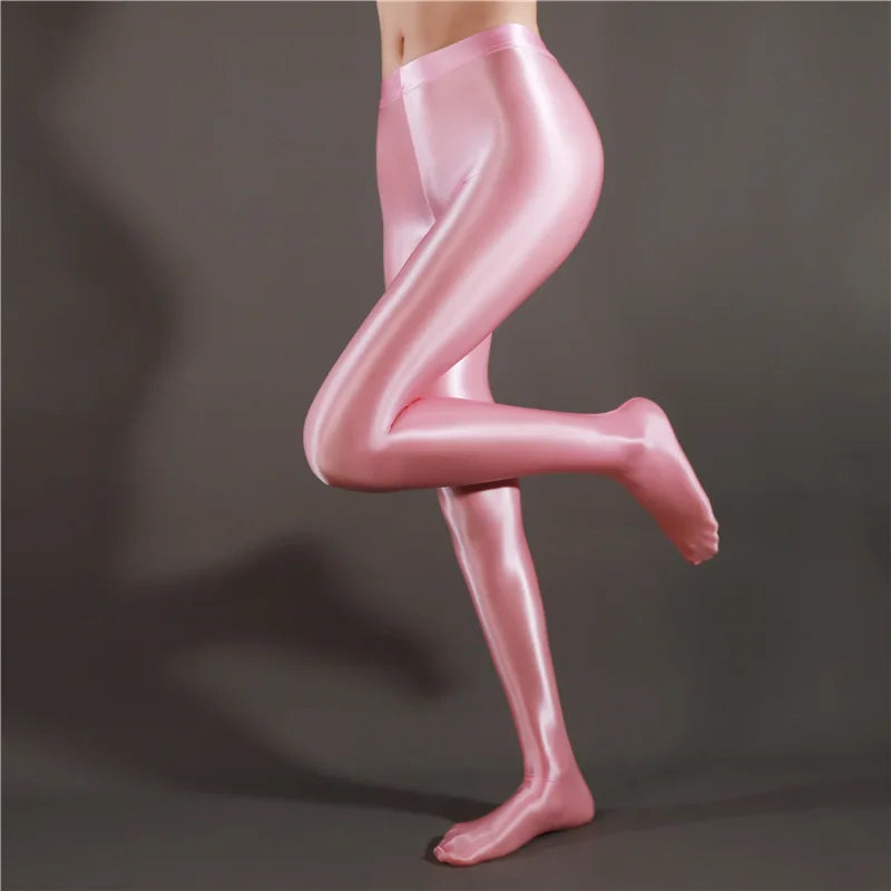 Glossy Shiny High Waist Fitness with Socks Stage Performance Leggings Stage Show Skinny Yoga Trousers Women Clothing